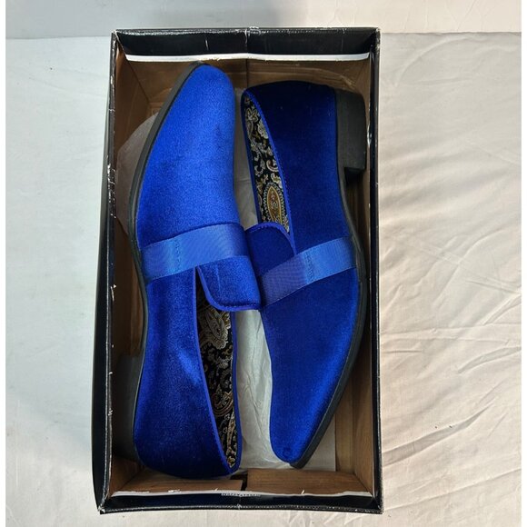 Mens Blue Velvet Loafers With Ribbon Accent & Paisley Lining Size 11 - Picture 11 of 11